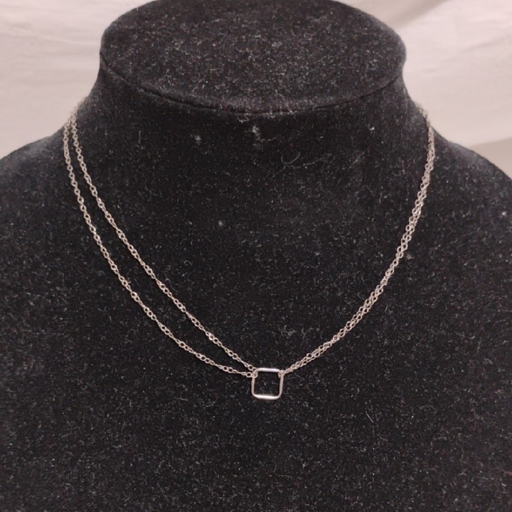 SALE! Adina 925 Sterling Silver Square/Double Chain Vintage Necklace - Picture 3 of 12